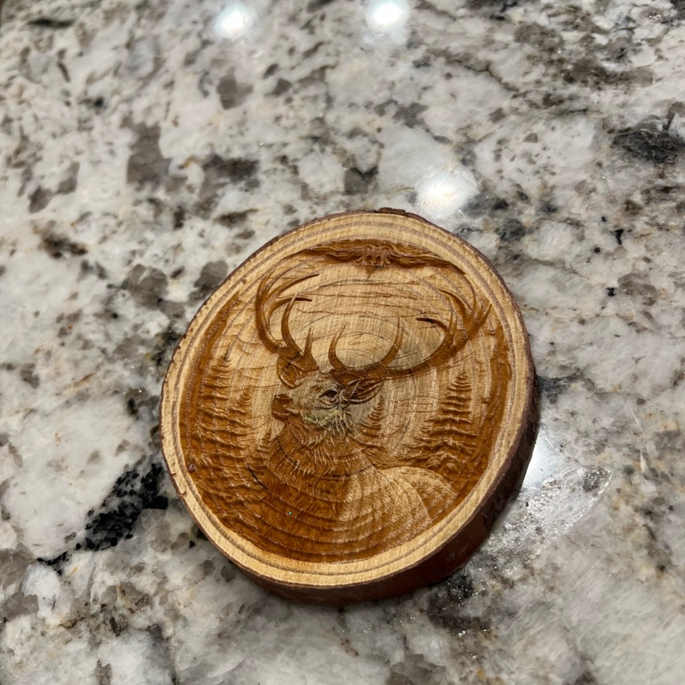 Rustic Wooden Coaster with Deer Design